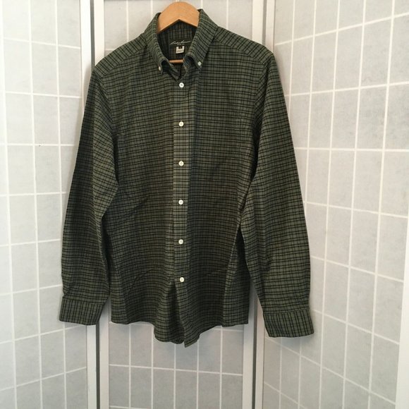Eddie Bauer Mens Green Plaid Long Sleeve Collared Button Up Shirt Size Large - Picture 2 of 9